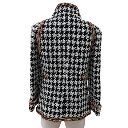 Chanel 17k Houndstooth Coco Button Zip Tweed Jacket Stand Collar Black 34 — view 4