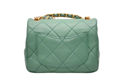 Chanel Mini Quilted Oval Logo Chain Handle Flap Bag Stand Lambskin Green Gold — view 2