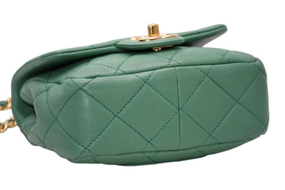 Chanel Mini Quilted Oval Logo Chain Handle Flap Bag Stand Lambskin Green Gold — view 8