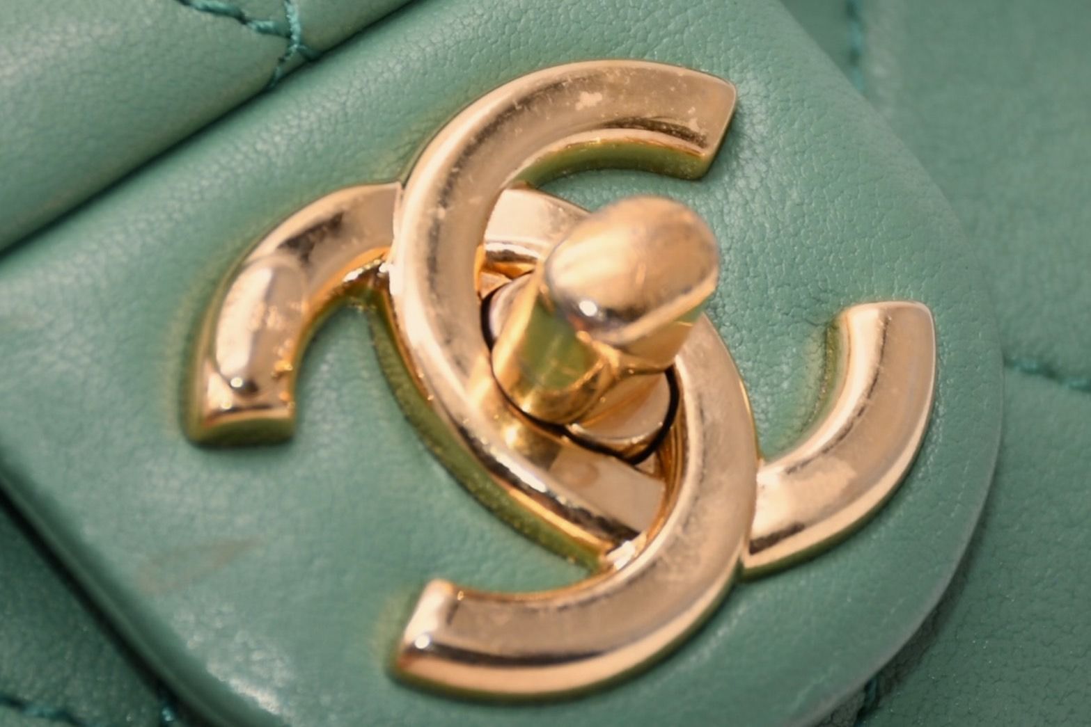 Chanel Mini Quilted Oval Logo Chain Handle Flap Bag Stand Lambskin Green Gold — view 5