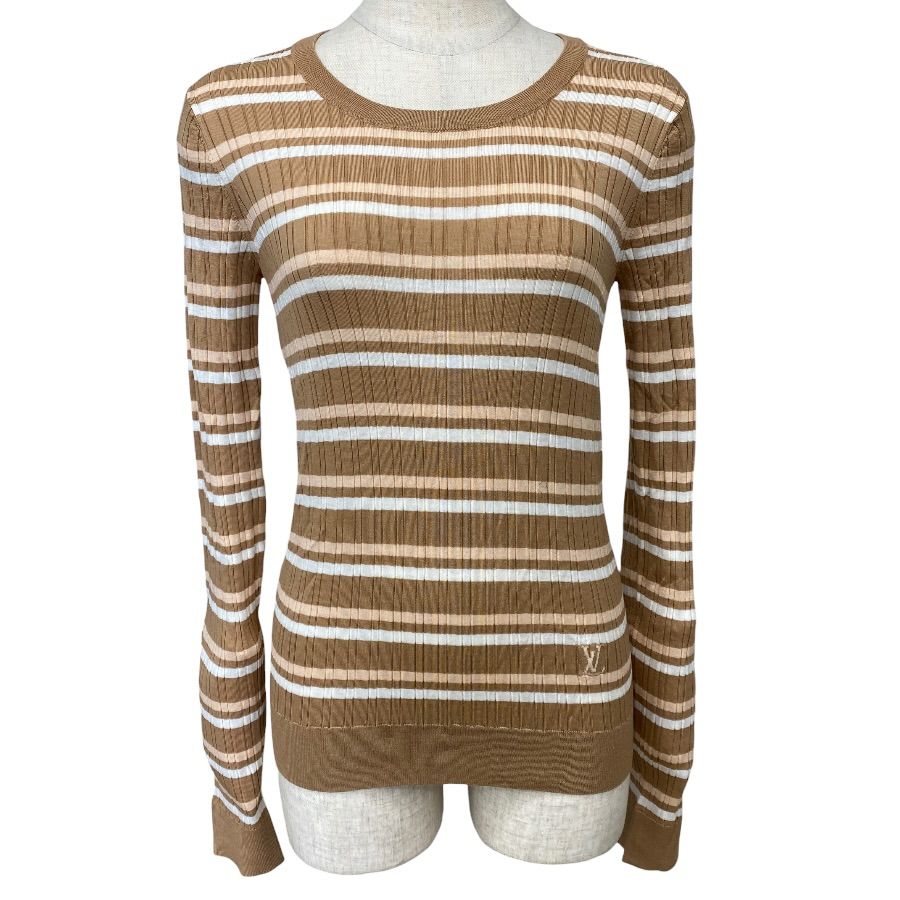 Louis Vuitton Striped Sweater Knit LV Logo Wool Brown Fine Daily Practical