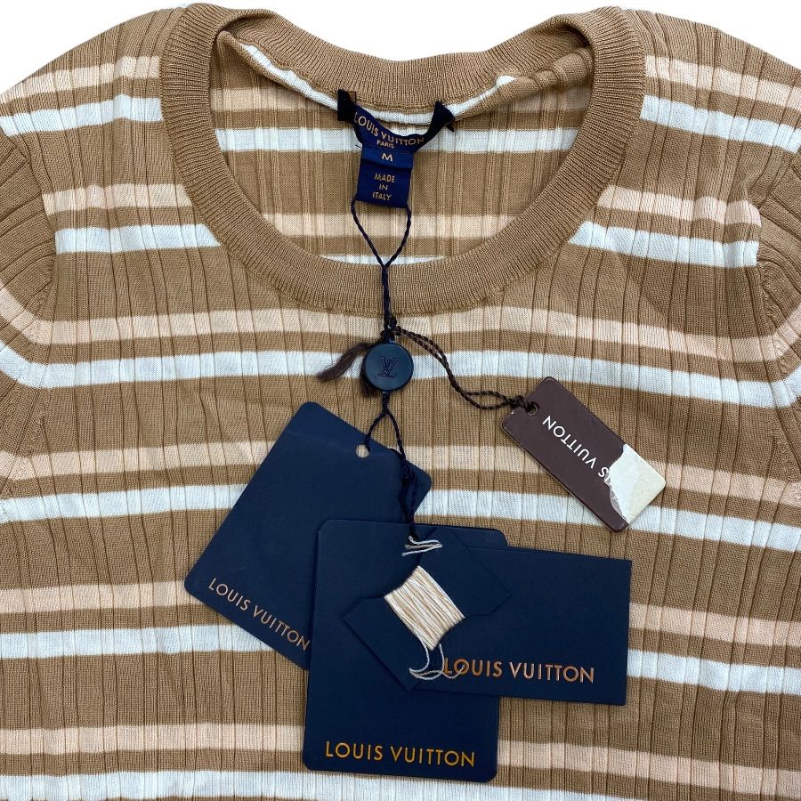 Louis Vuitton Striped Sweater Knit LV Logo Wool Brown Fine Daily Practical — view 5