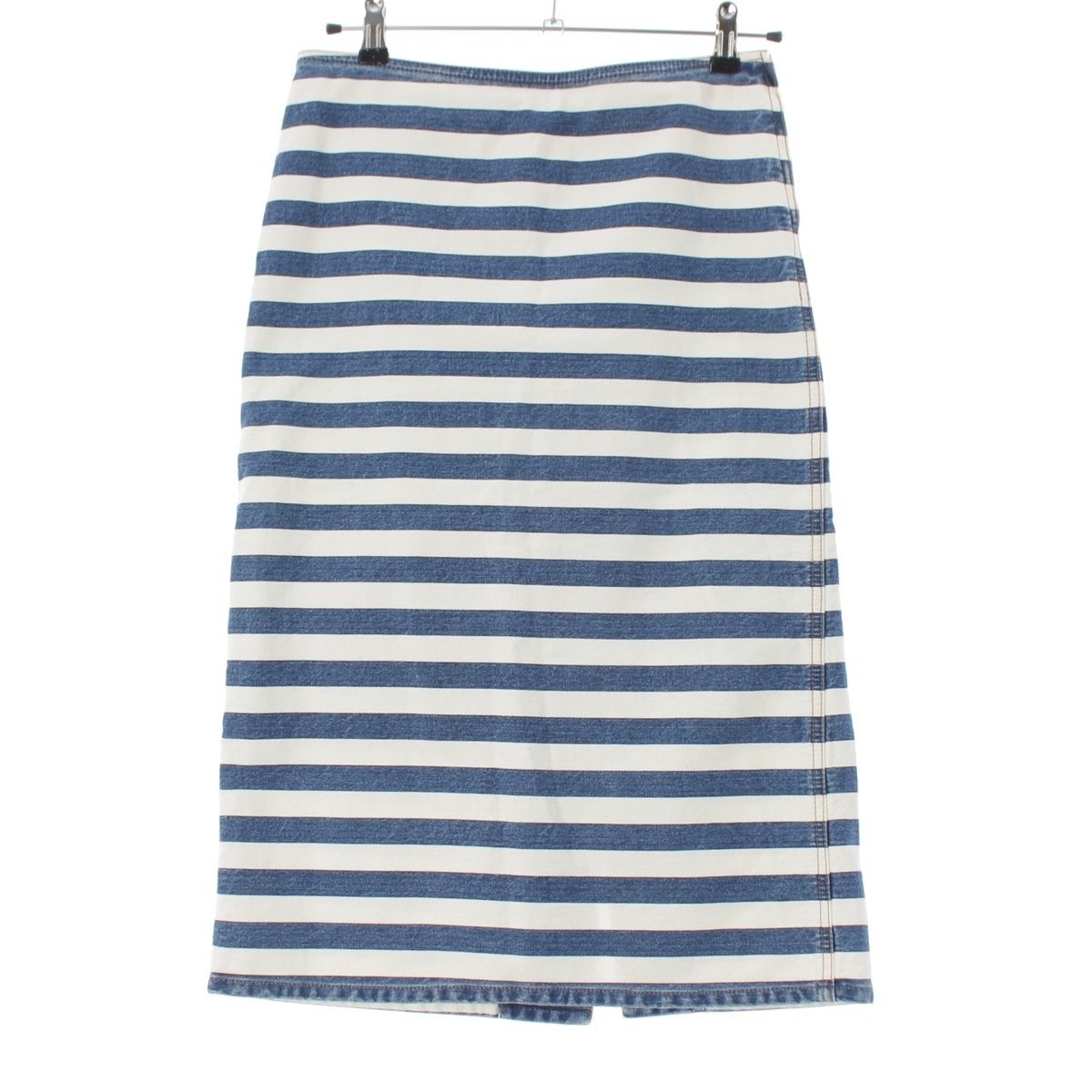Prada Cotton Plate Border Pattern Skirt White Blue 38