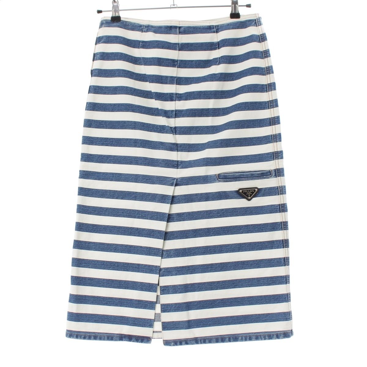 Prada Cotton Plate Border Pattern Skirt White Blue 38 — view 2