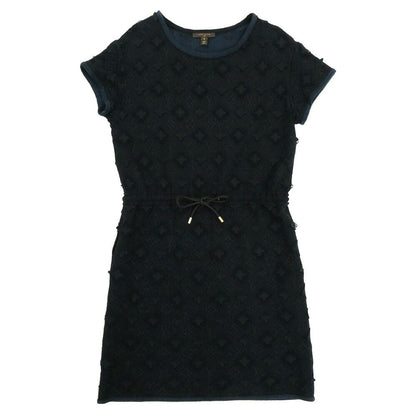 Louis Vuitton Monogram Lace Dress Short Sleeve Black S LV Flower Embroidery