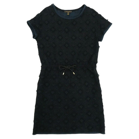 Louis Vuitton Monogram Lace Dress Short Sleeve Black S LV Flower Embroidery