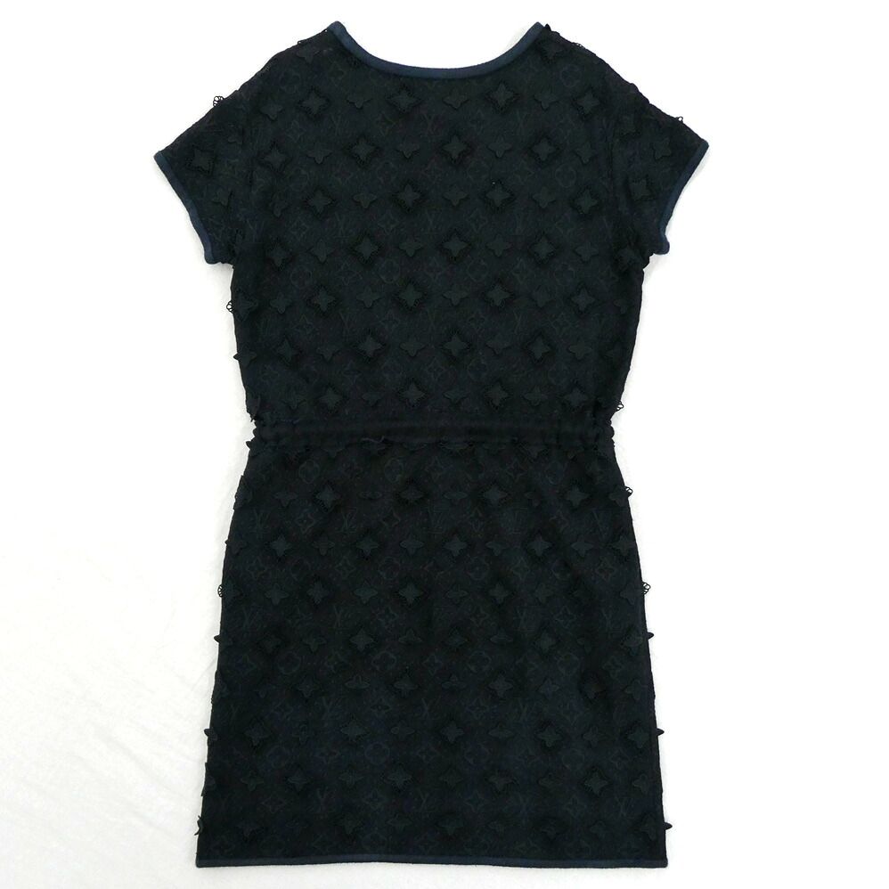 Louis Vuitton Monogram Lace Dress Short Sleeve Black S LV Flower Embroidery — view 2