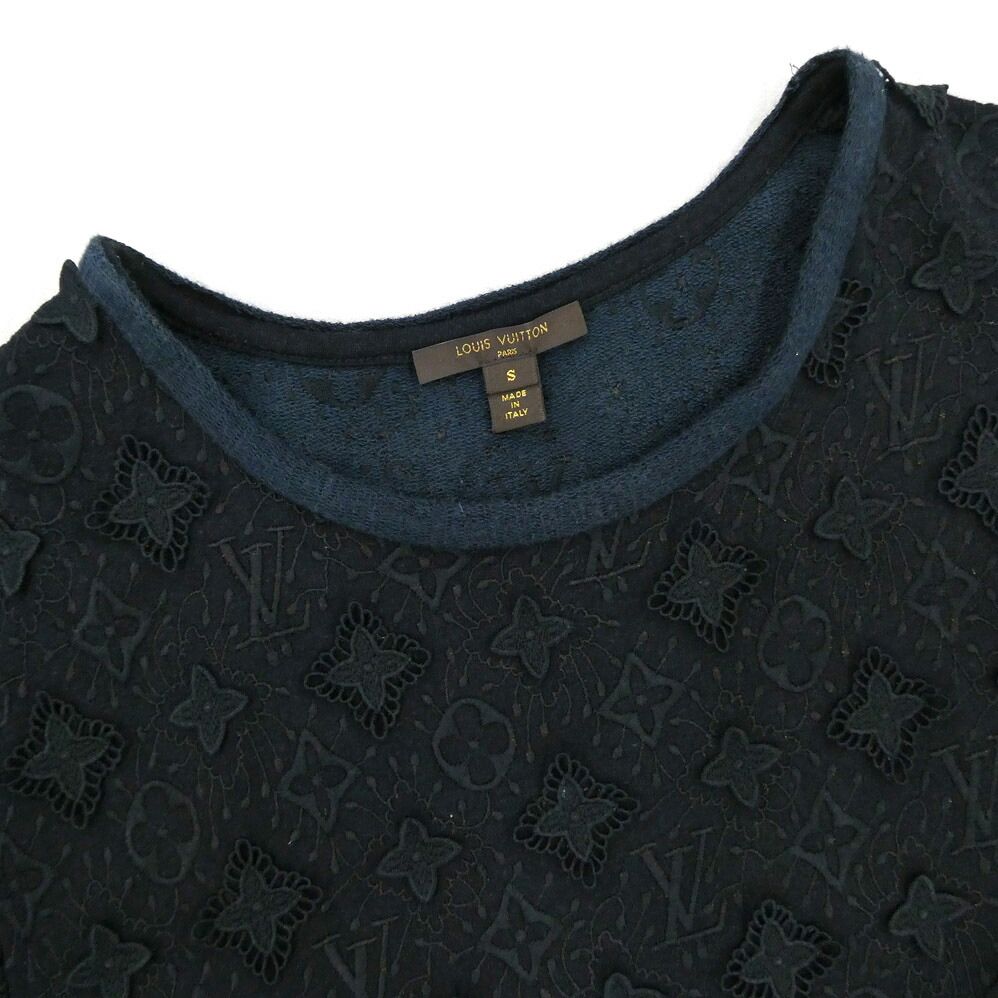 Louis Vuitton Monogram Lace Dress Short Sleeve Black S LV Flower Embroidery — view 3