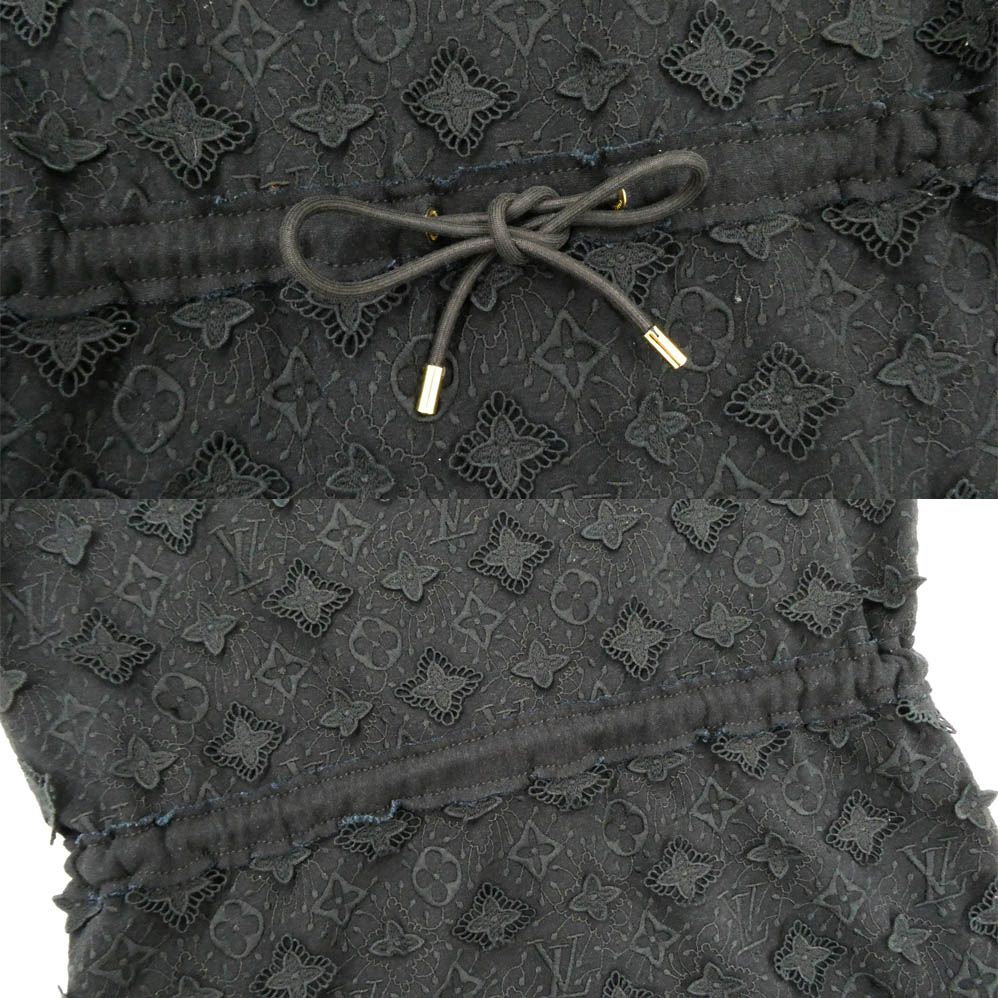 Louis Vuitton Monogram Lace Dress Short Sleeve Black S LV Flower Embroidery — view 7