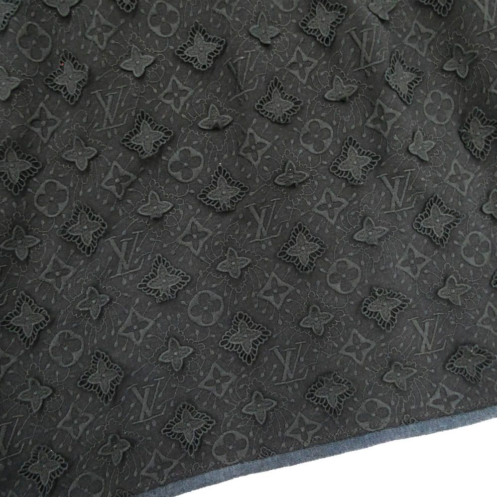 Louis Vuitton Monogram Lace Dress Short Sleeve Black S LV Flower Embroidery — view 5