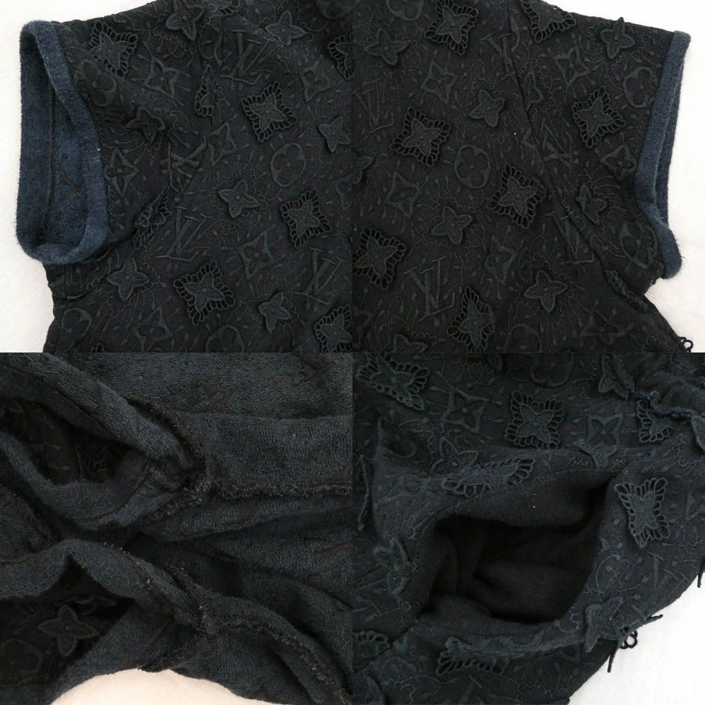 Louis Vuitton Monogram Lace Dress Short Sleeve Black S LV Flower Embroidery — view 8