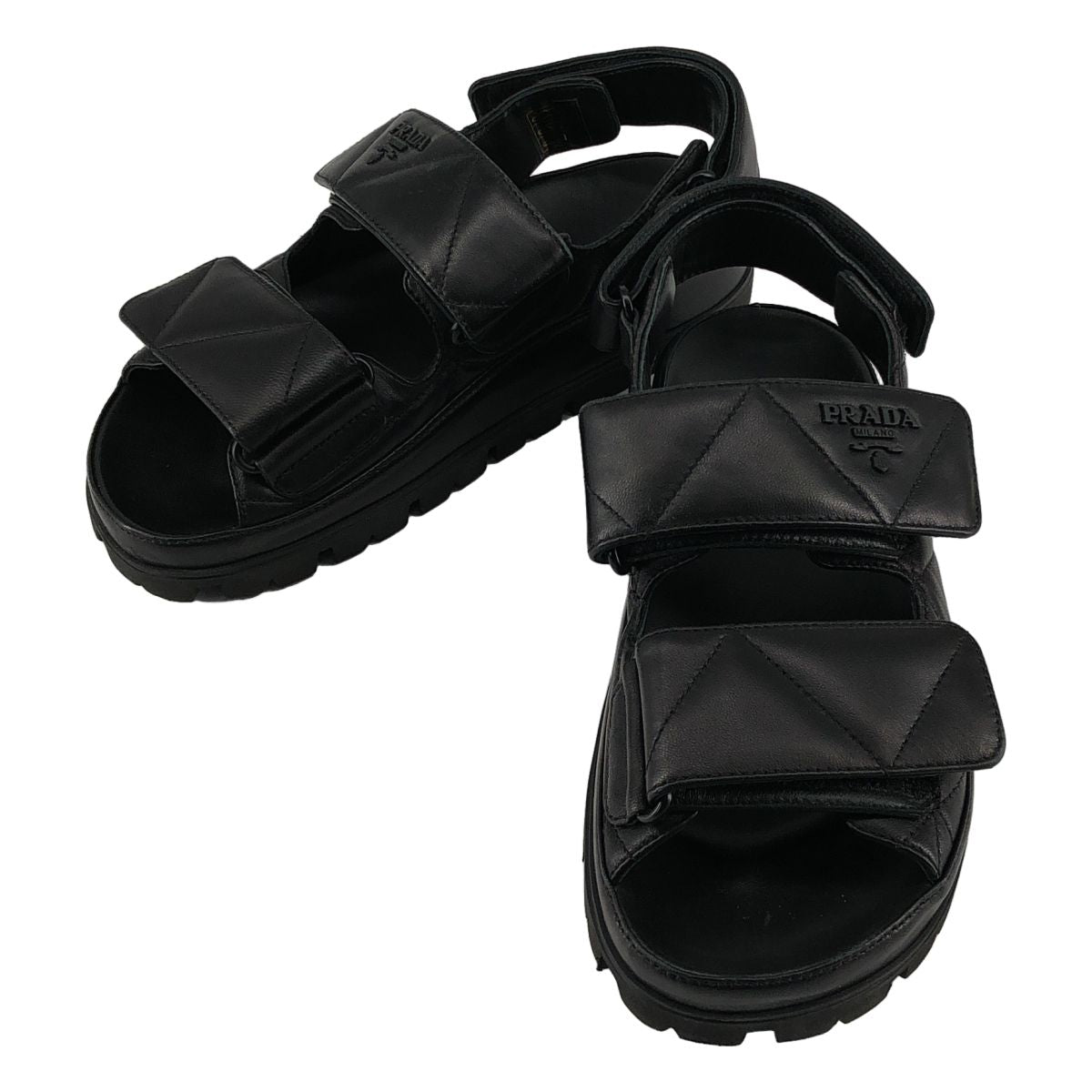 Prada Nappa Leather Quilted Sports Sandals Black 36