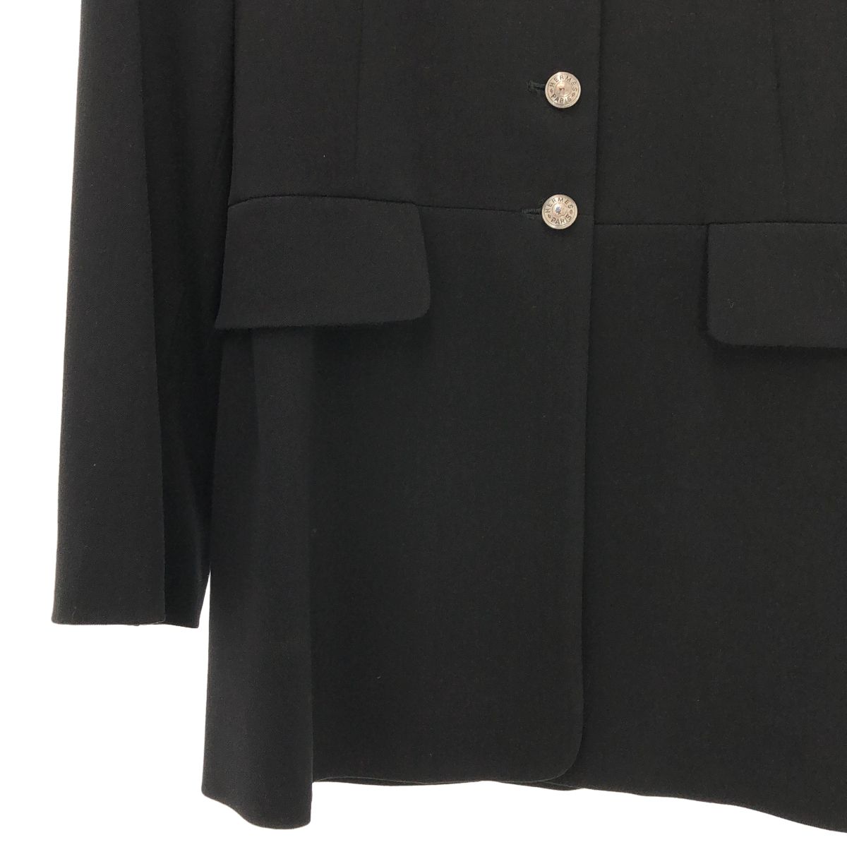 Hermes Wool Logo Metal Button Single Breasted Jacket Fully Lined 40 Black — view 3