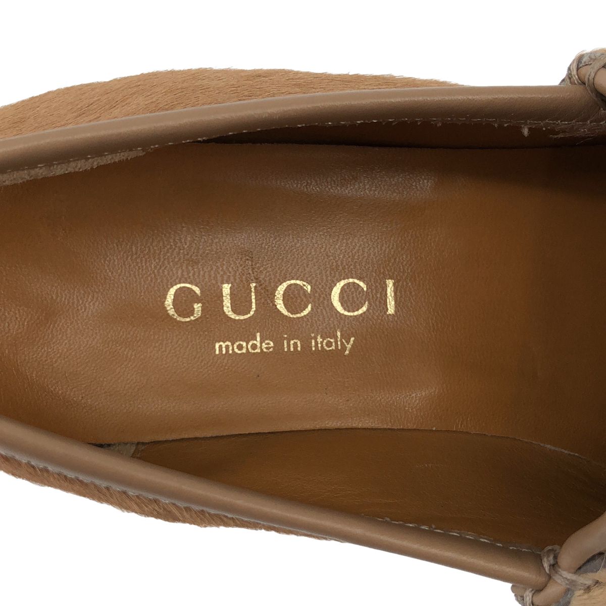 Gucci Calf Hair Horsebit Loafers Beige 35.5 — view 8