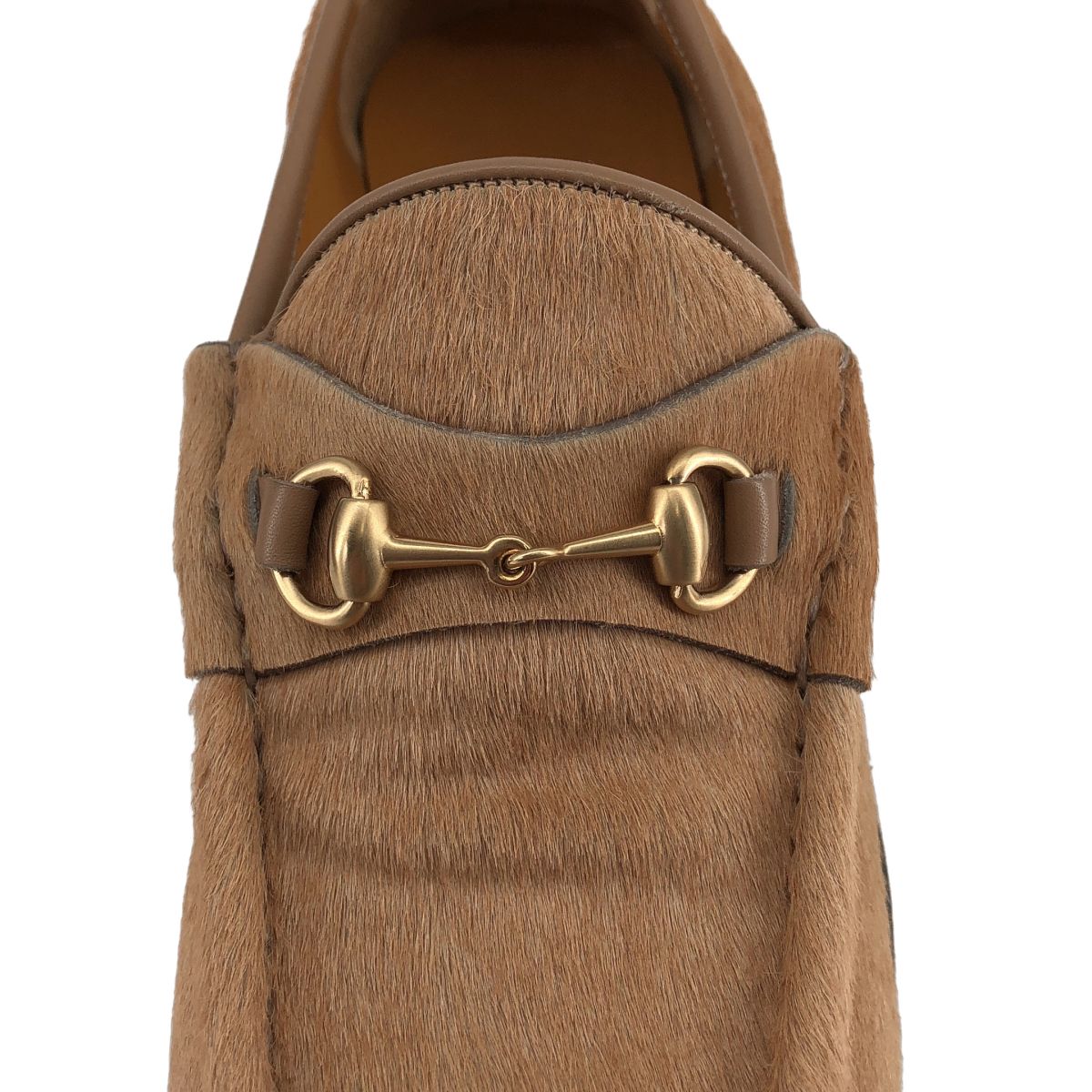 Gucci Calf Hair Horsebit Loafers Beige 35.5 — view 7