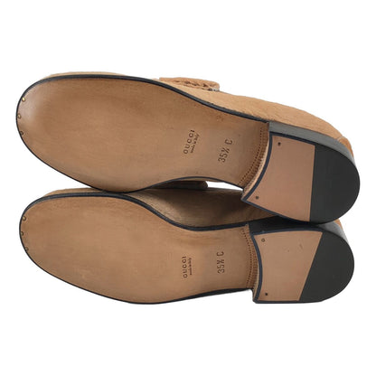 Gucci Calf Hair Horsebit Loafers Beige 35.5 — view 5
