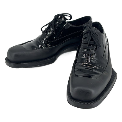 Prada Square Toe Rubber Sole Leather Derby Shoes Black 9
