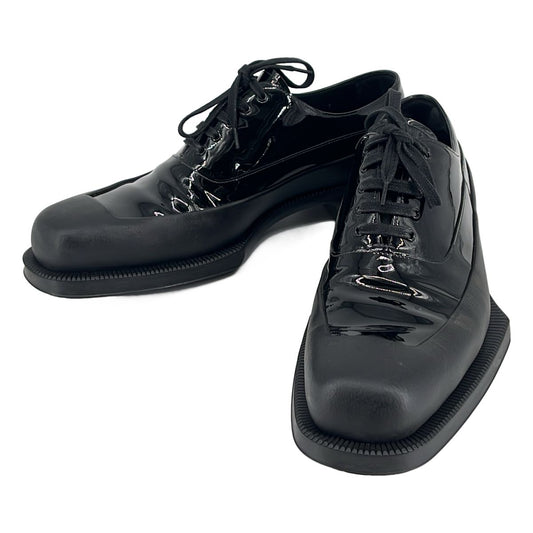 Prada Square Toe Rubber Sole Leather Derby Shoes Black 9
