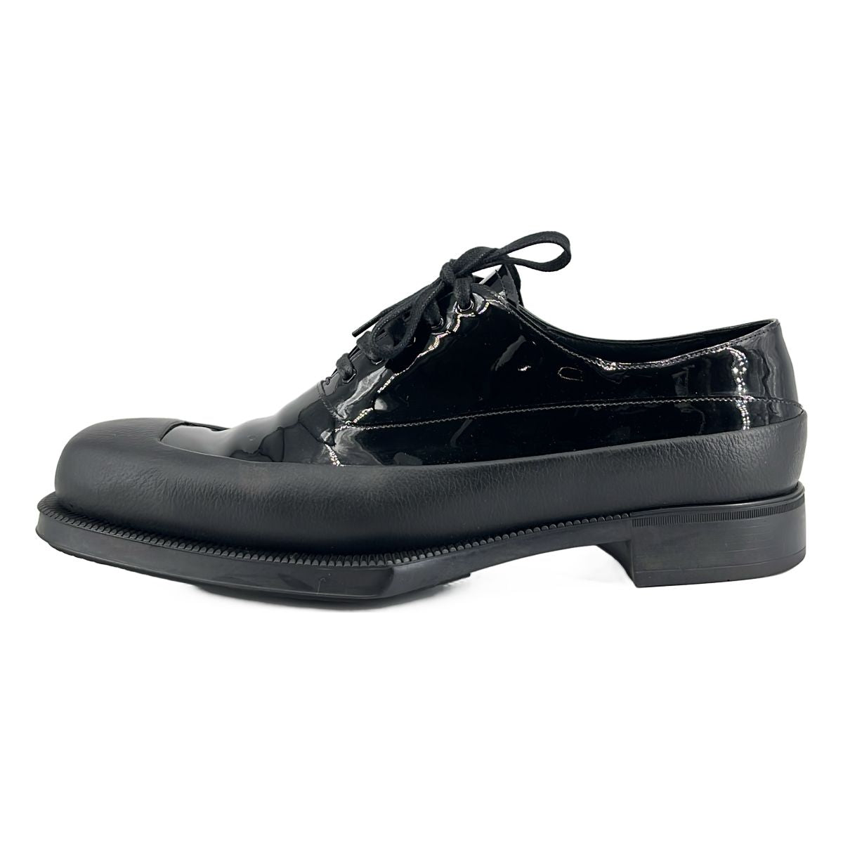 Prada Square Toe Rubber Sole Leather Derby Shoes Black 9 — view 2