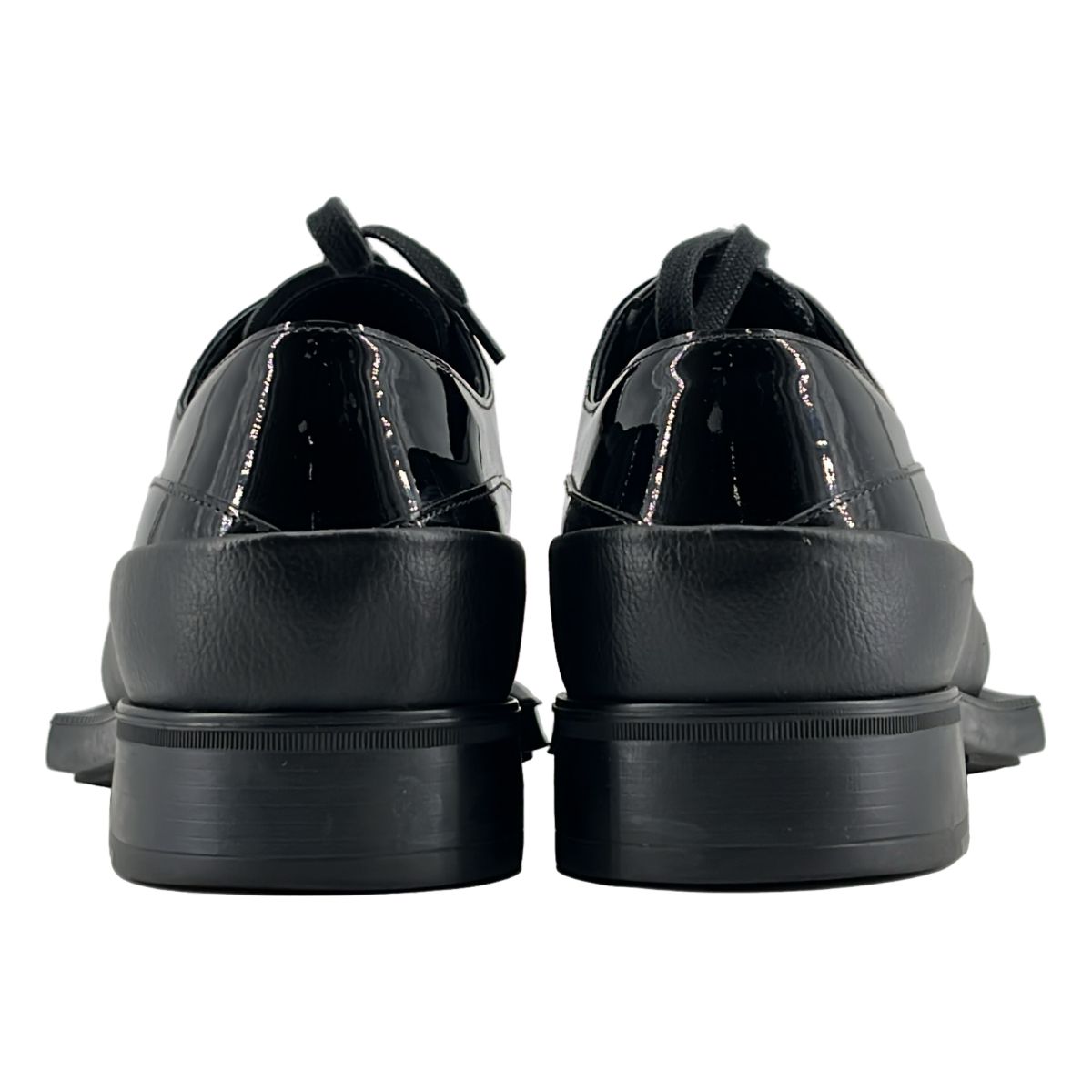 Prada Square Toe Rubber Sole Leather Derby Shoes Black 9 — view 3