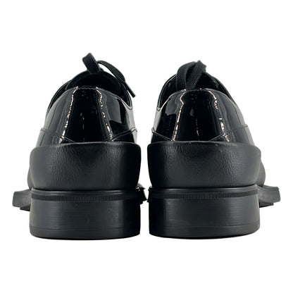 Prada Square Toe Rubber Sole Leather Derby Shoes Black 9 — view 3