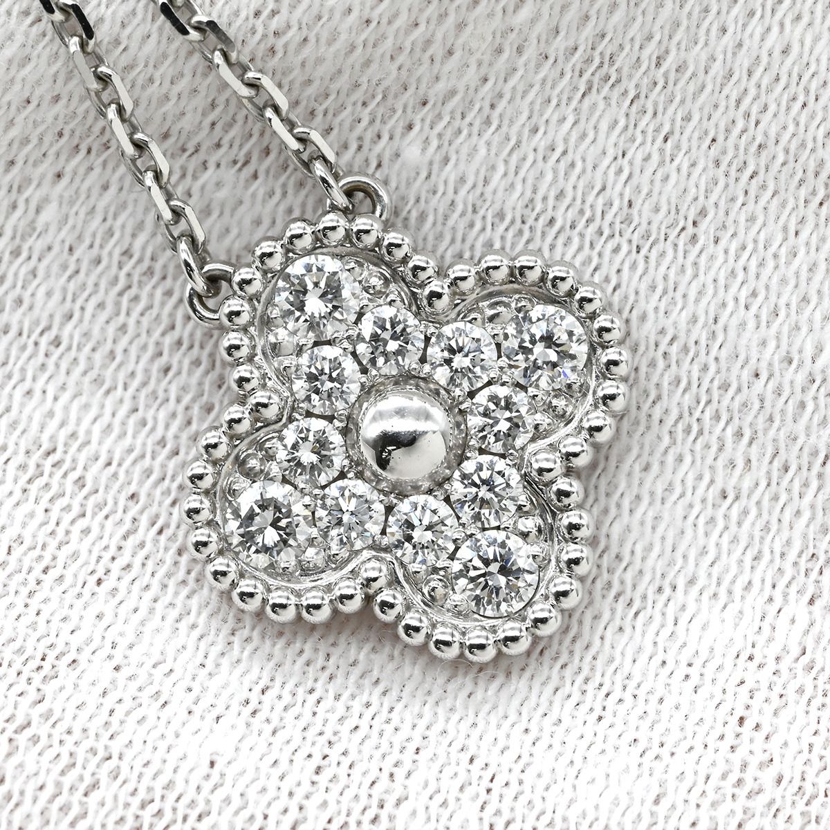 Van Cleef & Arpels Necklace Vintage Alhambra Pendant White Gold 18K Diamond — view 8