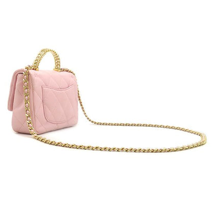 Chanel 2-Way Bag Quilted Top Handle Mini Lambskin Baby Pink Gold Chain Shoulder — view 2