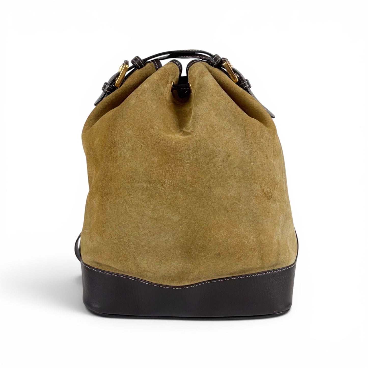 Loewe Anagram Logo Drawstring Shoulder Bag Suede Leather Brown Beige — view 3