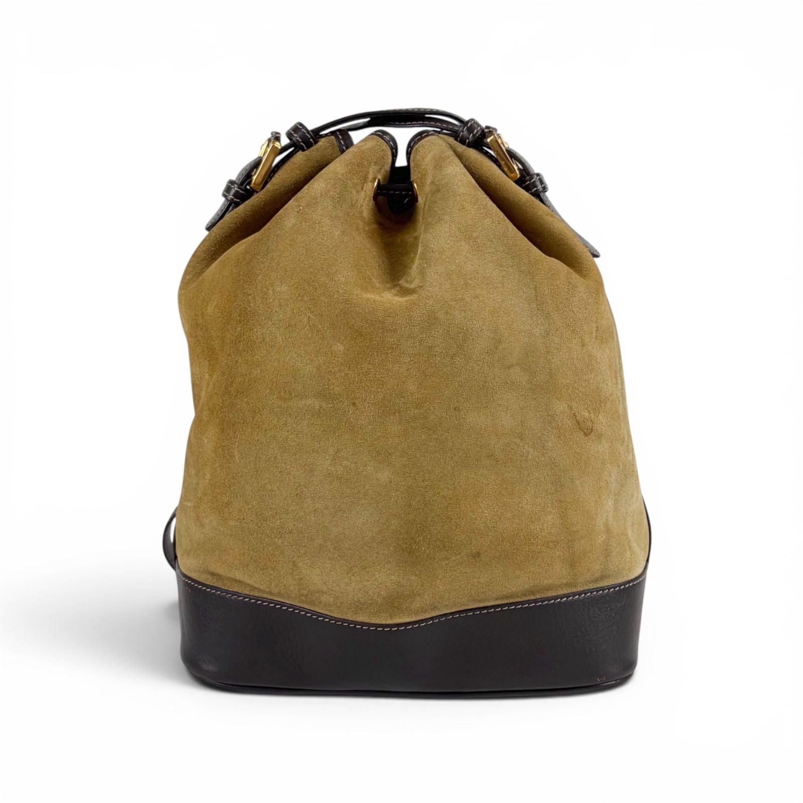 Loewe Anagram Logo Drawstring Shoulder Bag Suede Leather Brown Beige — view 3
