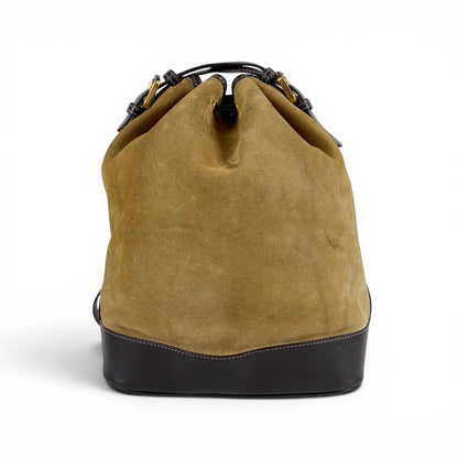 Loewe Anagram Logo Drawstring Shoulder Bag Suede Leather Brown Beige — view 3
