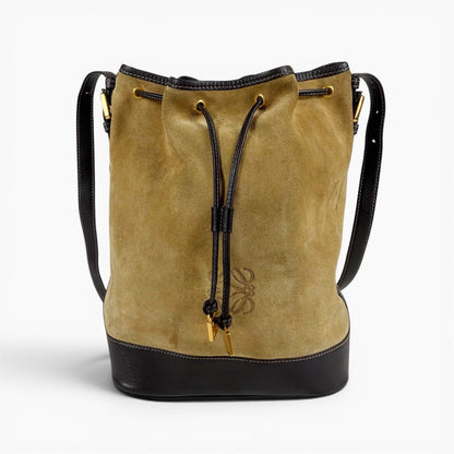 Loewe Anagram Logo Drawstring Shoulder Bag Suede Leather Brown Beige — view 4
