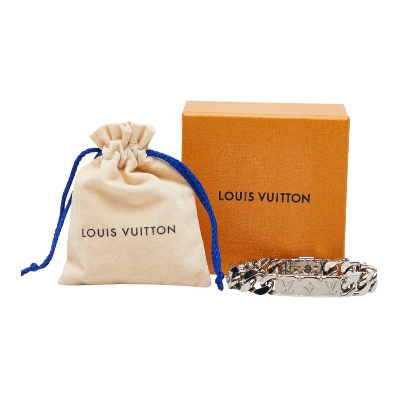 Louis Vuitton Monogram Bracelet LV Signature Chain Silver Metal — view 8
