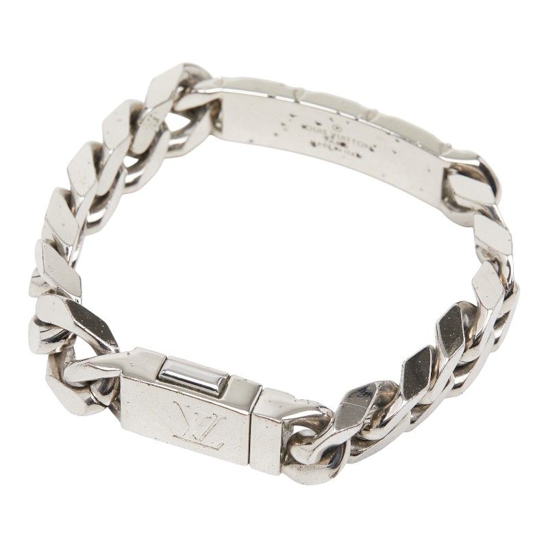 Louis Vuitton Monogram Bracelet LV Signature Chain Silver Metal — view 2