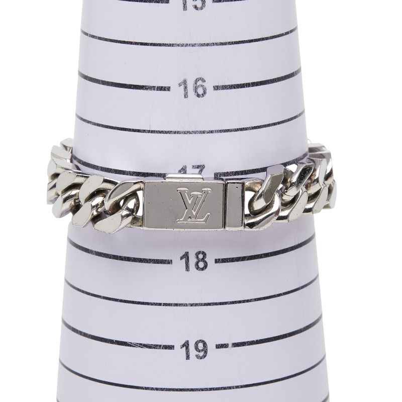 Louis Vuitton Monogram Bracelet LV Signature Chain Silver Metal — view 7