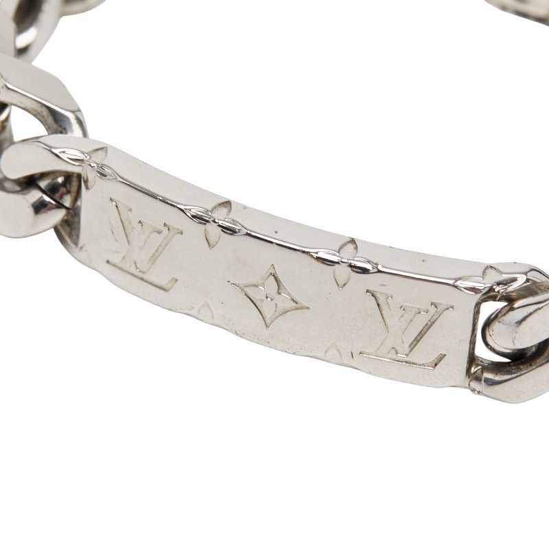 Louis Vuitton Monogram Bracelet LV Signature Chain Silver Metal — view 3