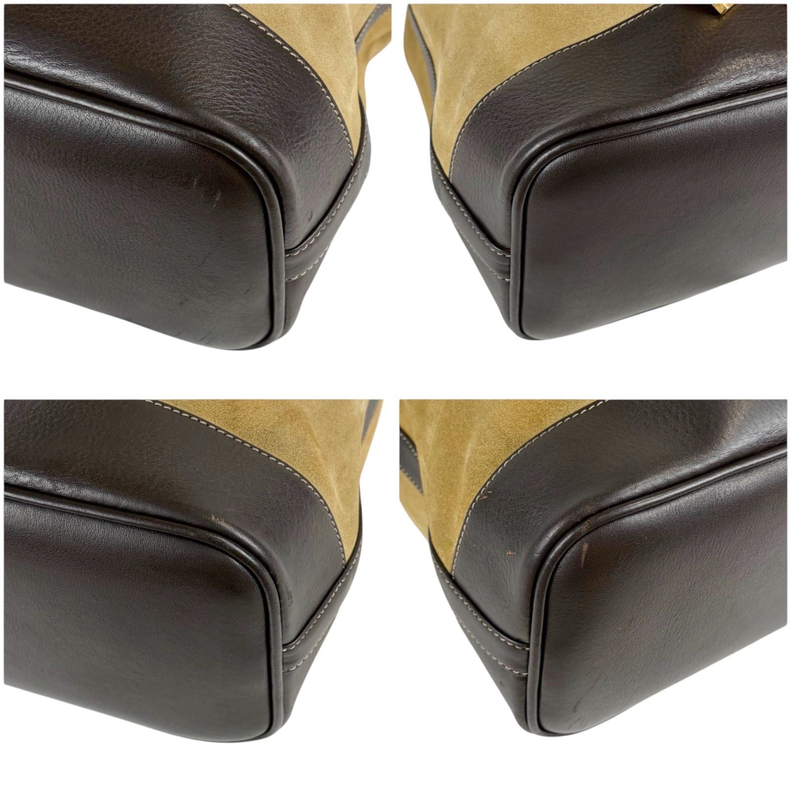 Loewe Anagram Logo Drawstring Shoulder Bag Suede Leather Brown Beige — view 7