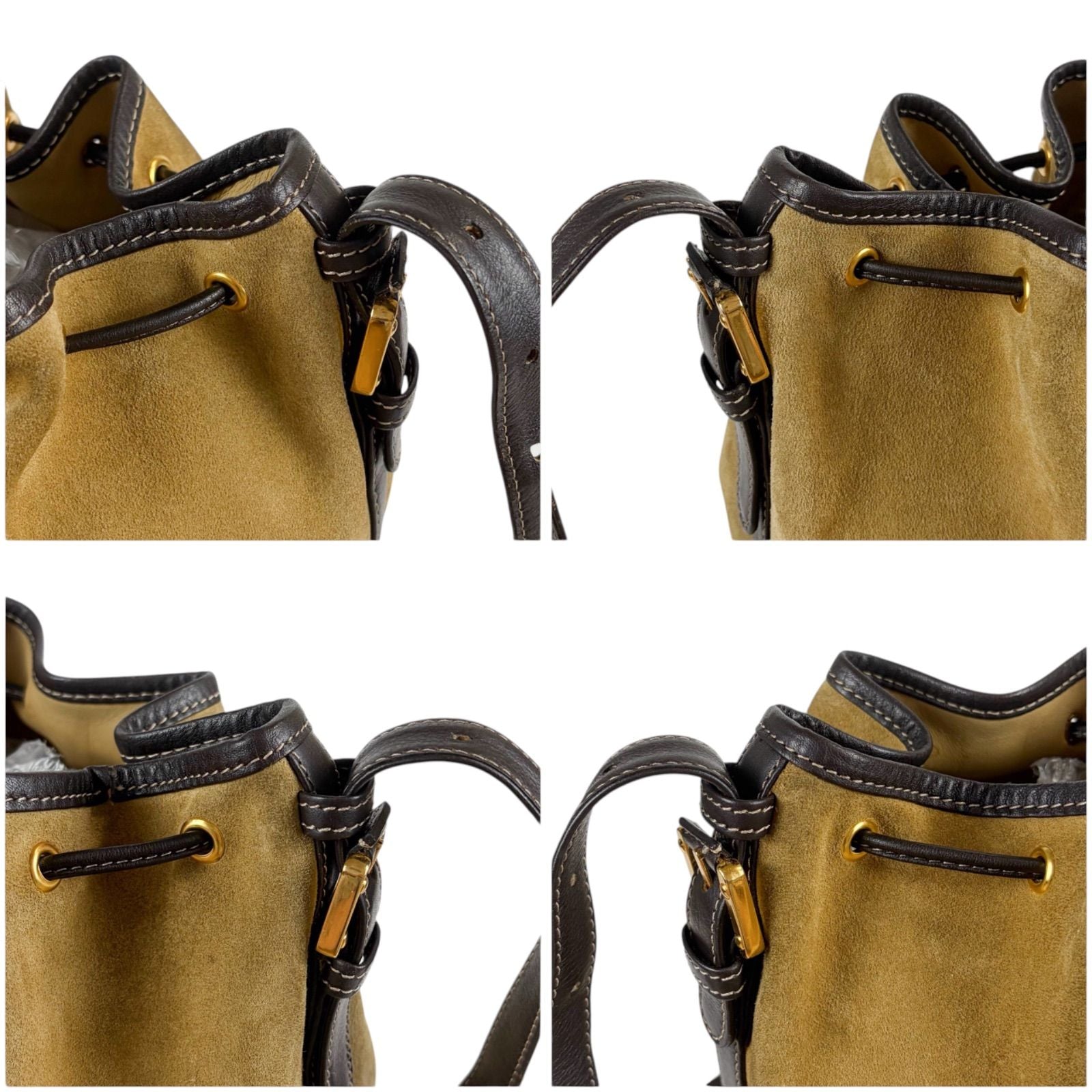 Loewe Anagram Logo Drawstring Shoulder Bag Suede Leather Brown Beige — view 6