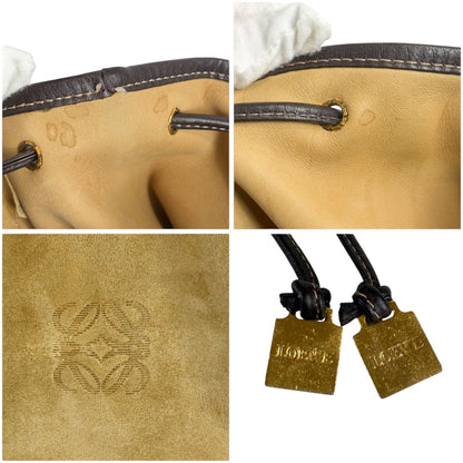 Loewe Anagram Logo Drawstring Shoulder Bag Suede Leather Brown Beige — view 8