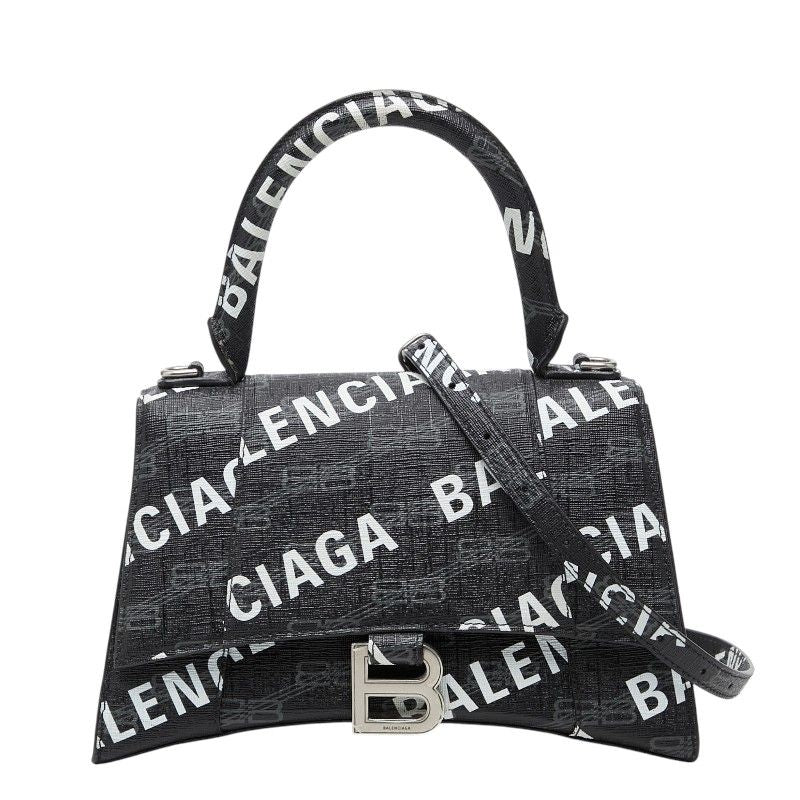 Balenciaga BB Monogram Hourglass XS 2-Way Shoulder Bag Black Leather