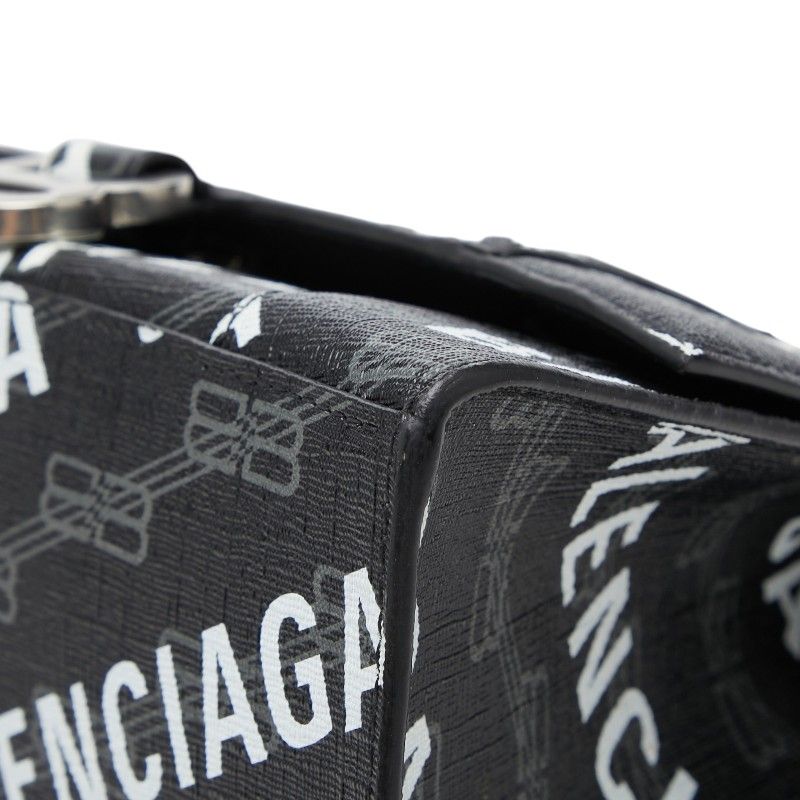 Balenciaga BB Monogram Hourglass XS 2-Way Shoulder Bag Black Leather — view 4