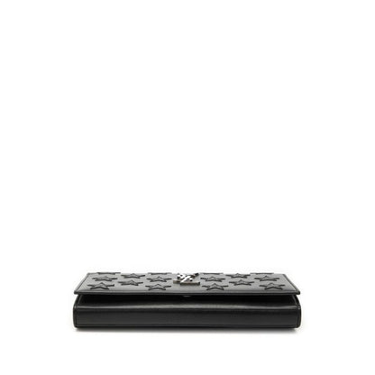 Saint Laurent Star YSL Logo Chain Shoulder Bag Wallet Black Leather — view 3