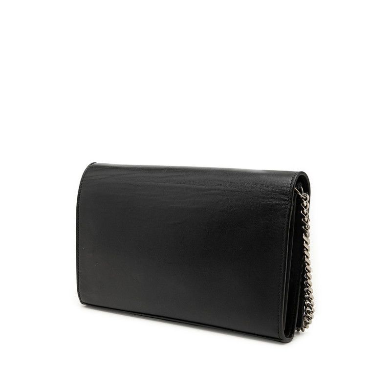 Saint Laurent Star YSL Logo Chain Shoulder Bag Wallet Black Leather — view 2