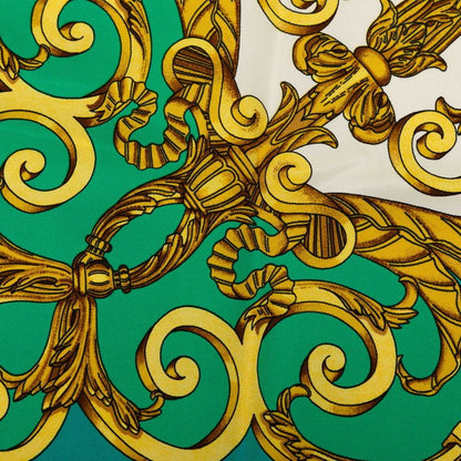 Hermes Carre 90 les Tuileries Roulis Park Scarf Green Gold Silk — view 6