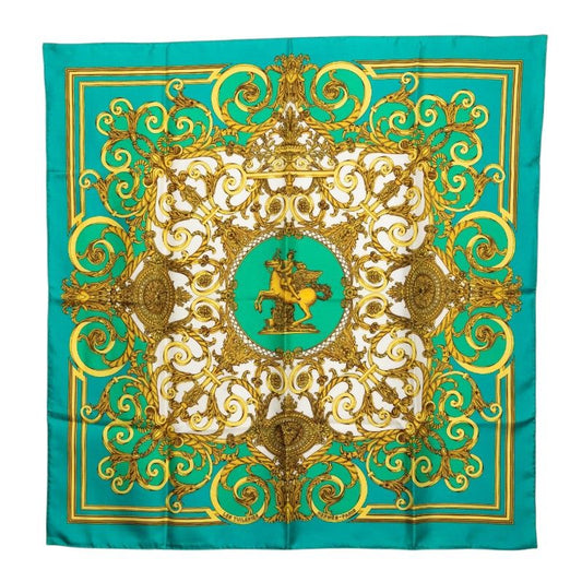 Hermes Carre 90 les Tuileries Roulis Park Scarf Green Gold Silk