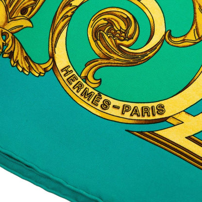 Hermes Carre 90 les Tuileries Roulis Park Scarf Green Gold Silk — view 8