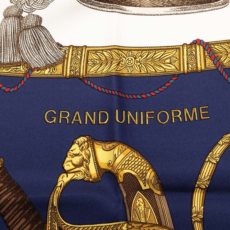 Hermes Carre 90 Grand Uniforme Scarf Navy Multicolor Silk — view 4