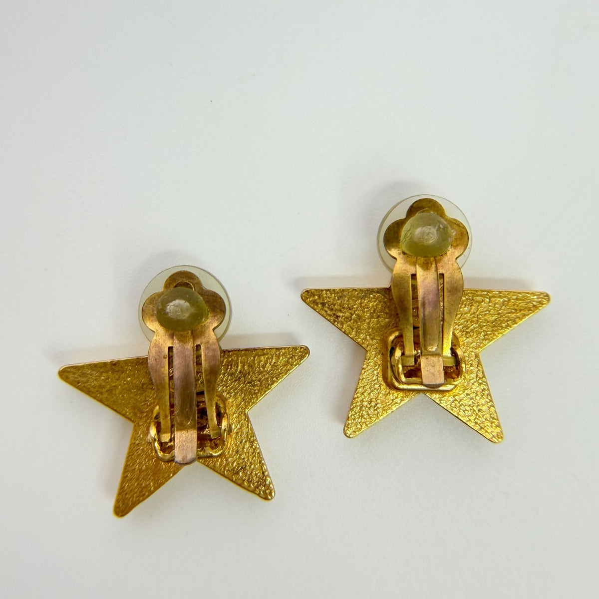 Chanel 01P CC Logo Star Earrings Plated Turquoise Blue Gold Vintage — view 8