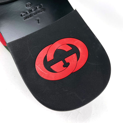 Gucci Interlocking G Thong Sandals GG Web Sherry Line Shoes Leather Canvas Black — view 5