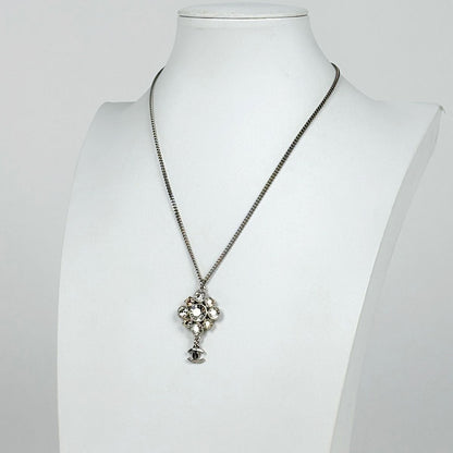 Chanel CC Logo Rhinestone Necklace Silver Plated — view 5