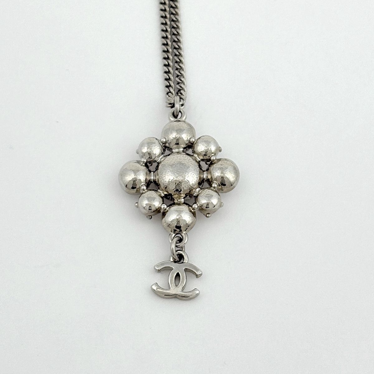 Chanel CC Logo Rhinestone Necklace Silver Plated — view 2